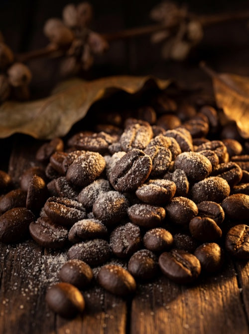 Roasted coffee beans macro close-up
